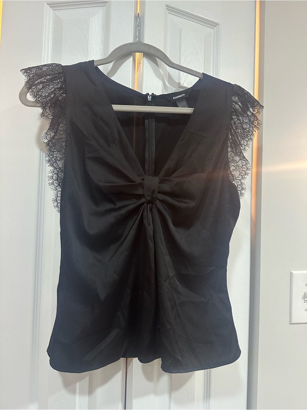 Express Black Lace-Trim Knot-Front Camisole